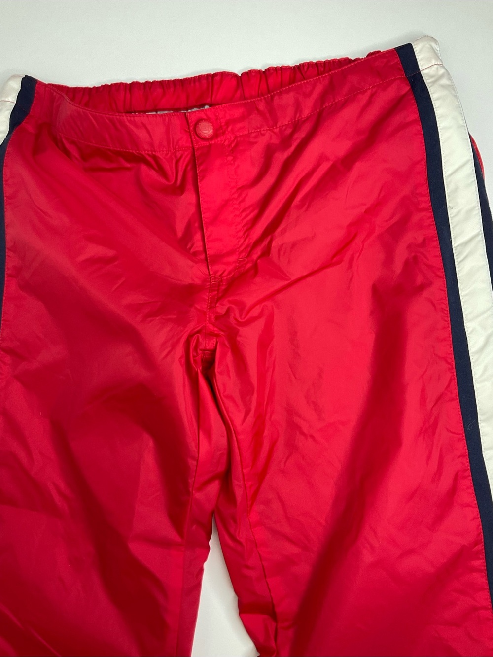 90s VINTAGE TOMMY GIRL Red Track Pants with Navy & White Side Stripes